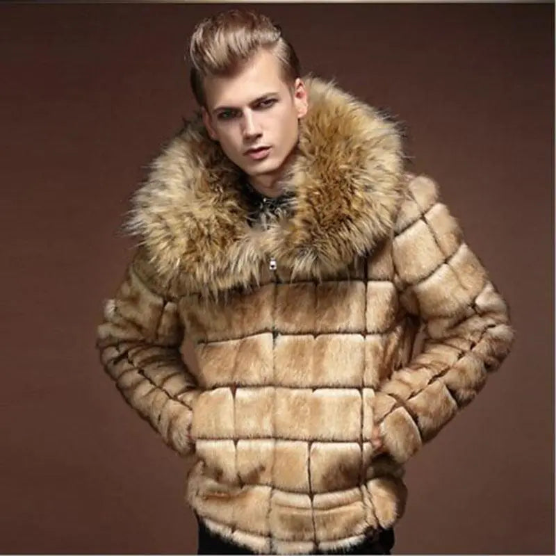 Men's Faux Fur Coat, Trendy Mid-Length Fashion Jacket