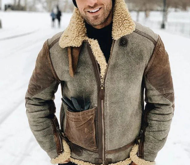 Winter Casual Fur Leather Jacket with Lapel Zipper