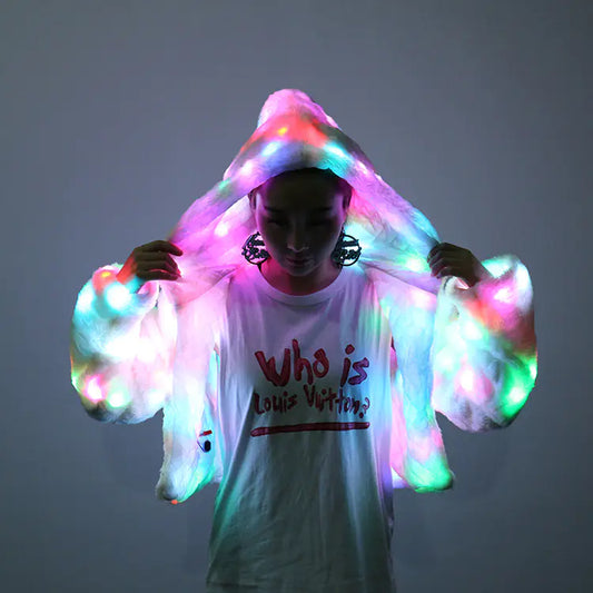 Colorful LED Halloween Jacket with Faux Fur