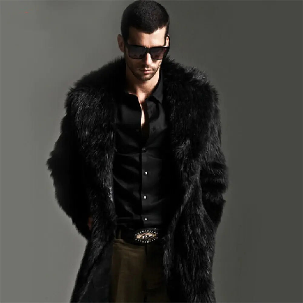 Men's Suit Collar Faux Fur Coat