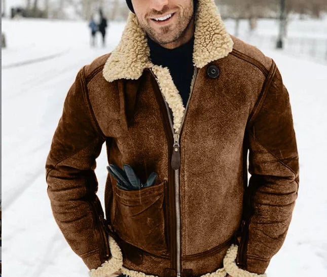 Winter Casual Fur Leather Jacket with Lapel Zipper