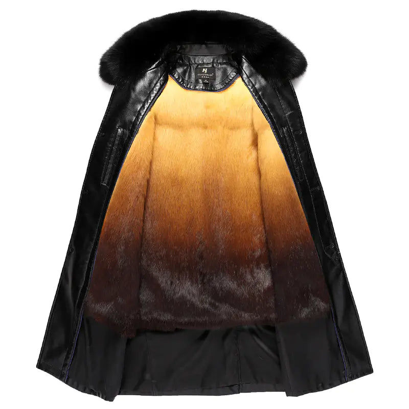 Men's Mid-Length Fur Coat with Fox Fur Collar