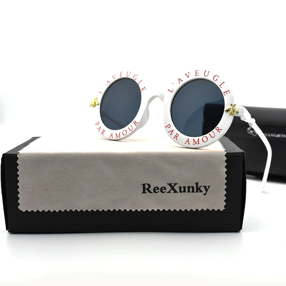 Fashion Unisex Round Retro Sunglasses Women Vintage Glasses Circle Classic Bee Letter Sun Glasses Men Shades Visor Oculos Top