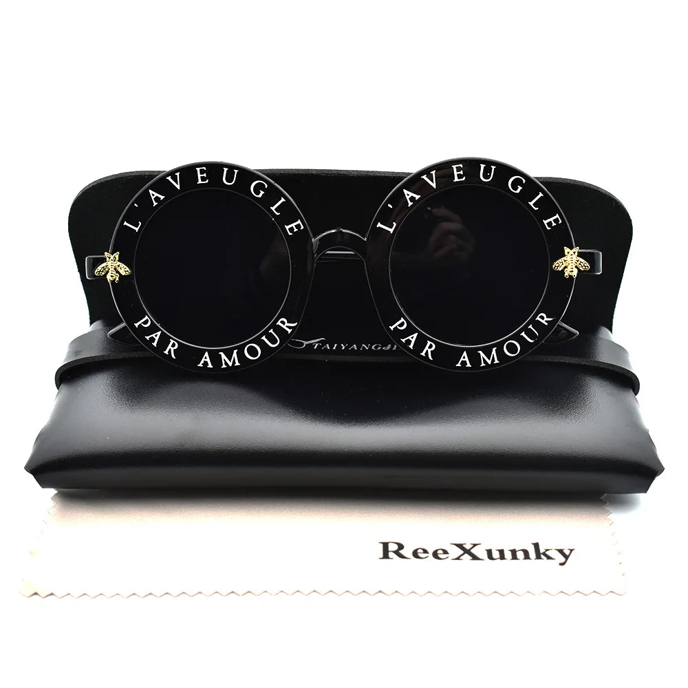 Fashion Unisex Round Retro Sunglasses Women Vintage Glasses Circle Classic Bee Letter Sun Glasses Men Shades Visor Oculos Top