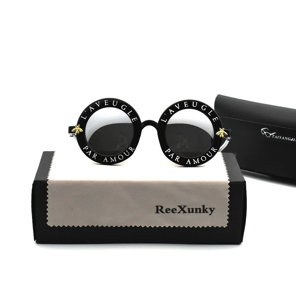 Fashion Unisex Round Retro Sunglasses Women Vintage Glasses Circle Classic Bee Letter Sun Glasses Men Shades Visor Oculos Top