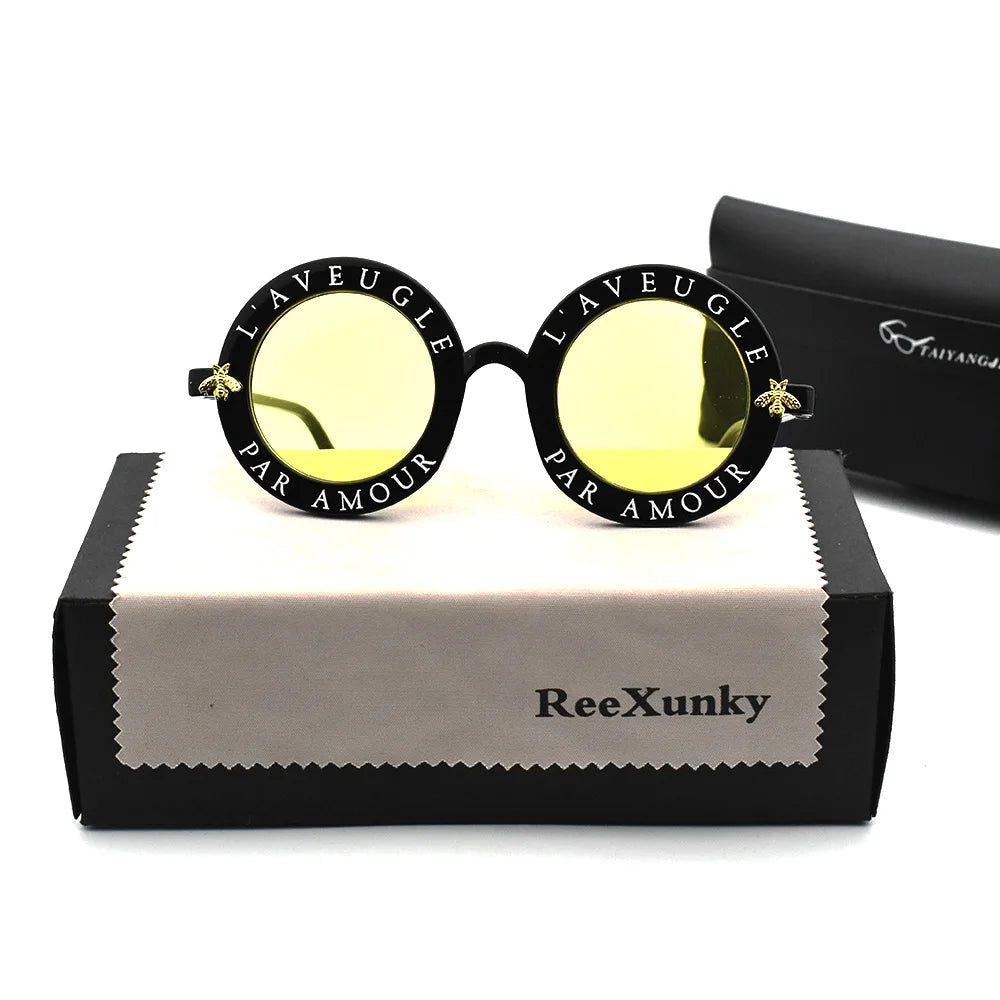 Fashion Unisex Round Retro Sunglasses Women Vintage Glasses Circle Classic Bee Letter Sun Glasses Men Shades Visor Oculos Top