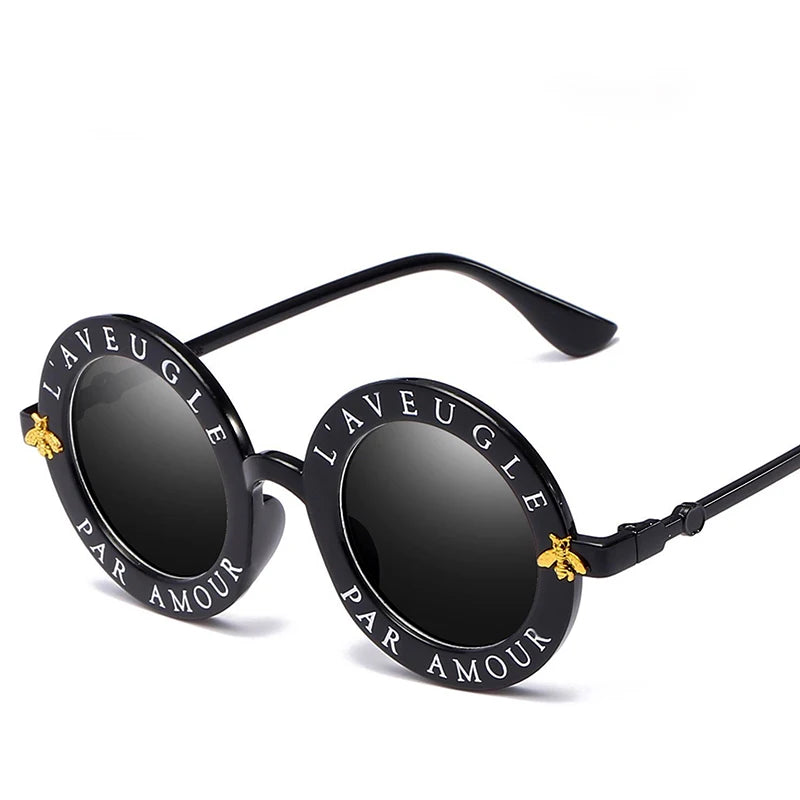 Fashion Unisex Round Retro Sunglasses Women Vintage Glasses Circle Classic Bee Letter Sun Glasses Men Shades Visor Oculos Top