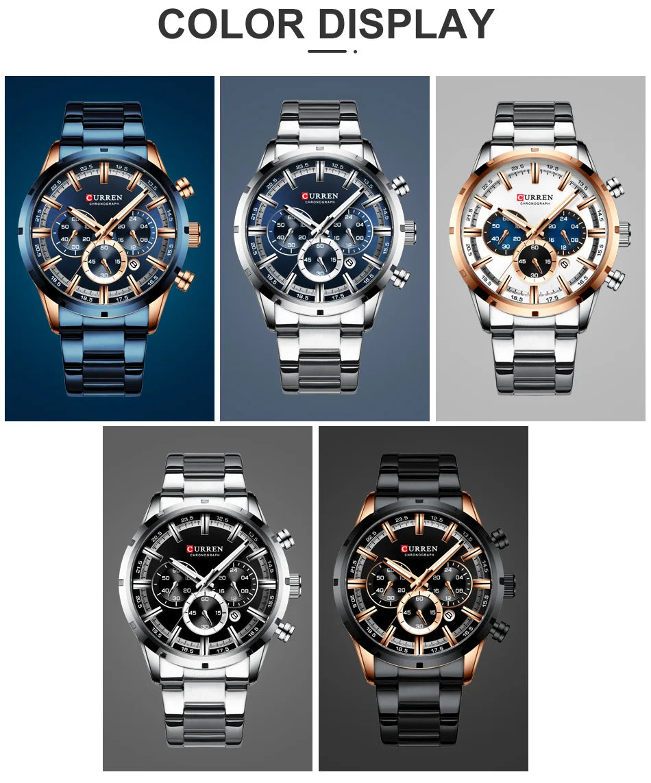 CURREN 8355 Top Brand Luxury Sports Quartz Mens Watches Full Steel Waterproof Chronograph Wristwatch Men Relogio Masculino