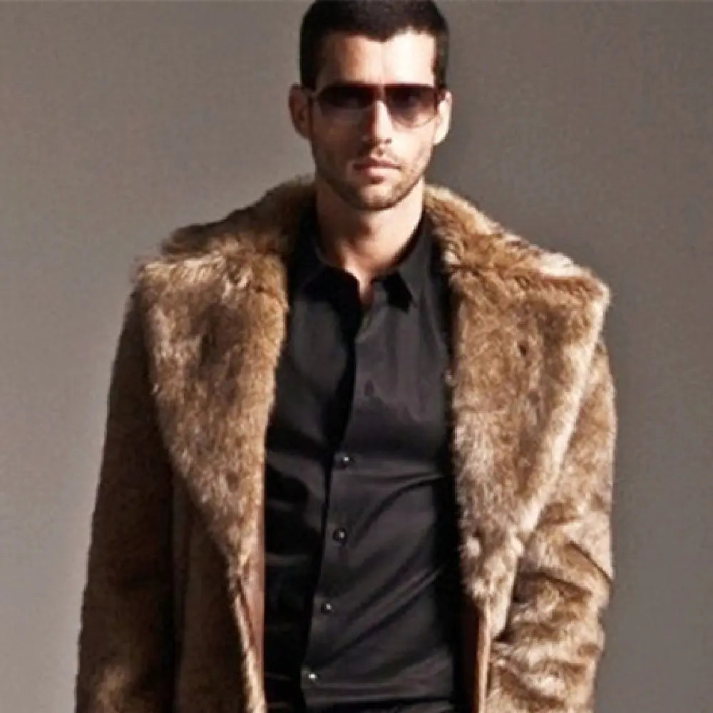 Men's Suit Collar Faux Fur Coat