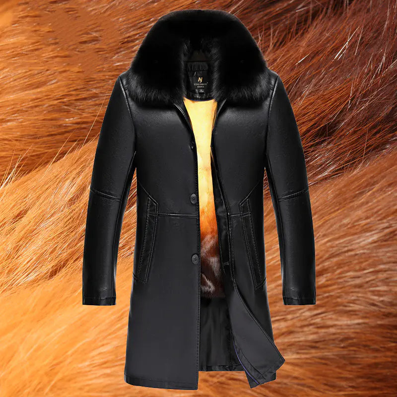 Men's Mid-Length Fur Coat with Fox Fur Collar