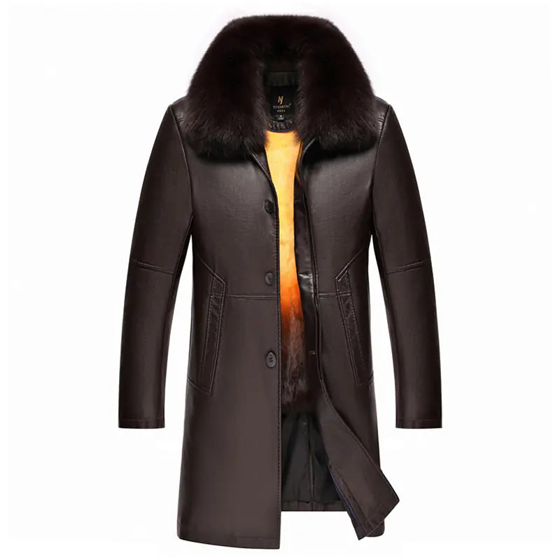 Men's Mid-Length Fur Coat with Fox Fur Collar