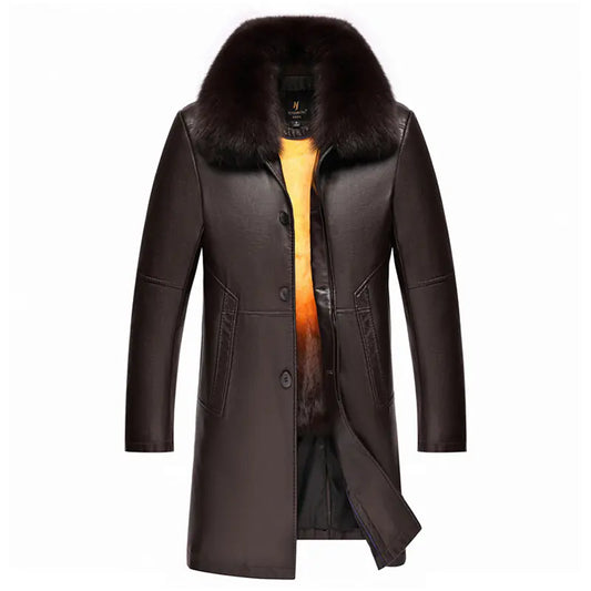 Men's Mid-Length Fur Coat with Fox Fur Collar