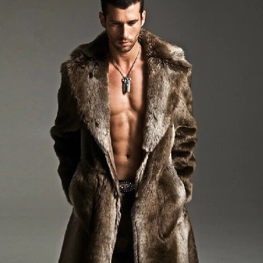 Men's Suit Collar Faux Fur Coat