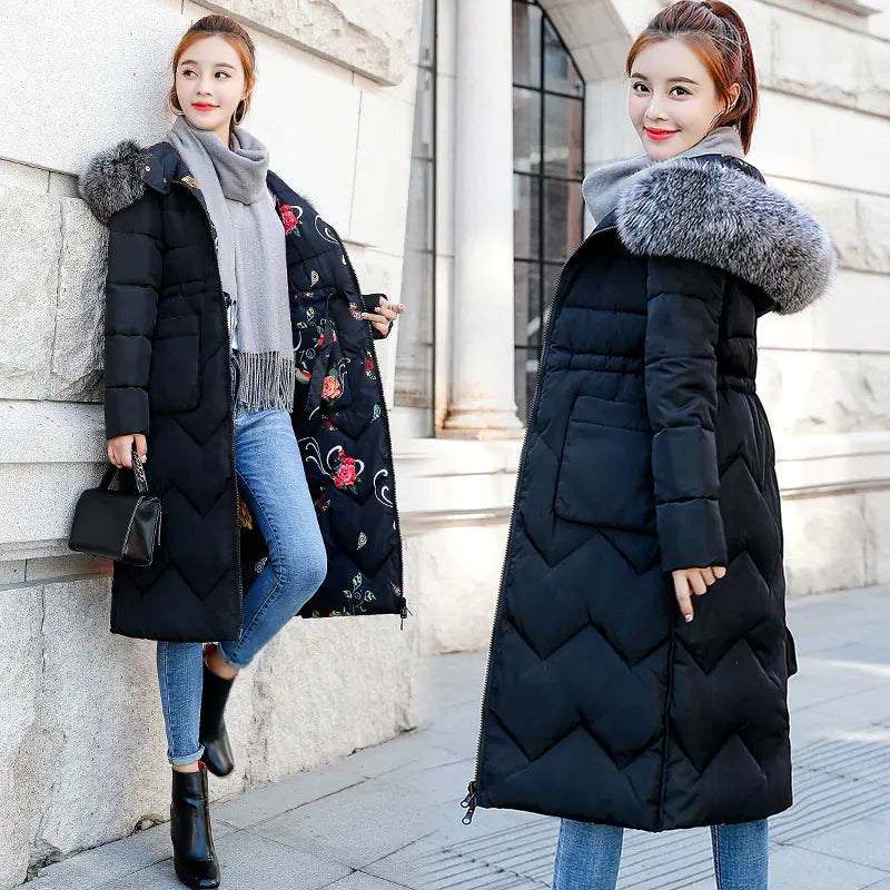 Reversible Cotton-Padded Jacket with Hood and Fur Collar