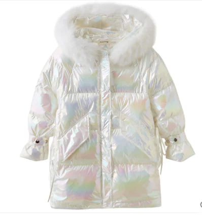 Colorful Shell Down Jacket with Large Fur Collar