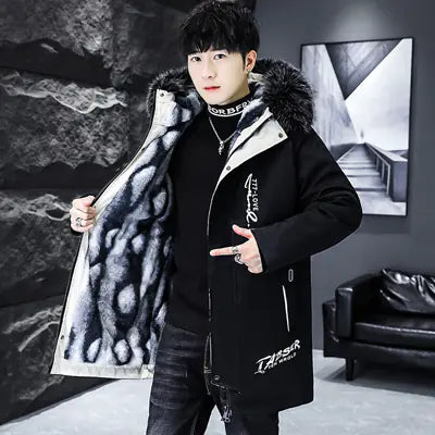 DIMUSI Men's Winter Long Jacket with Classic Fur Lining