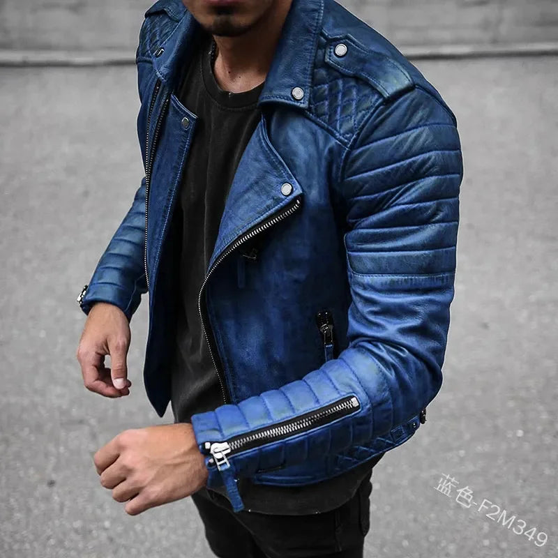 Fashion Leather Coat Men Spring Autumn  Slim Lapel Locomotive Men Leather Jacket Solid Color Long Sleeve PU Brown Leather Jacket