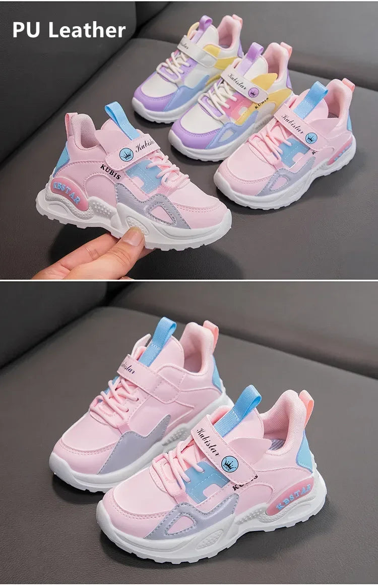 Kids Spring Sneakers Girls School Casual Shoes Outdoor Breathable Running Shoes Light Soft Tenis Pink Non-slip Children Shoes