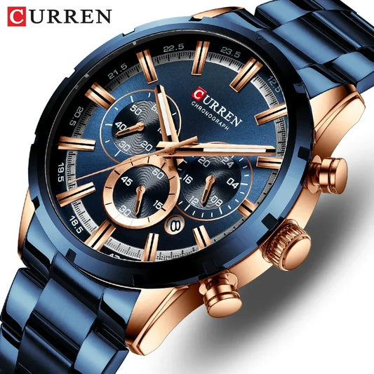 CURREN 8355 Top Brand Luxury Sports Quartz Mens Watches Full Steel Waterproof Chronograph Wristwatch Men Relogio Masculino