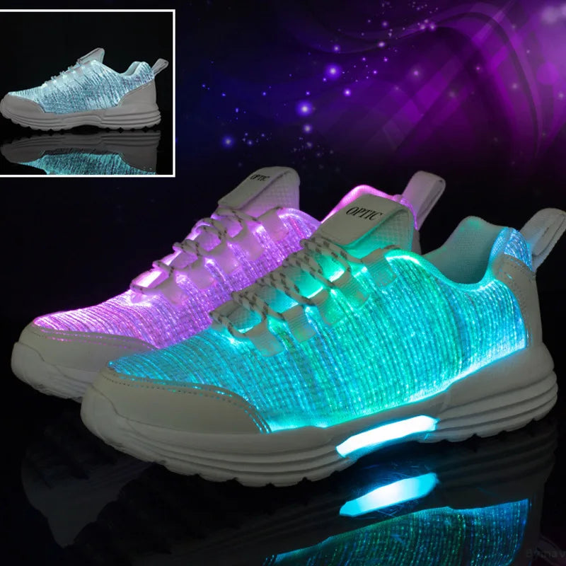 Men Fashion LED Shoes Light Up Sneakers USB Recharging Fiber OPTIC Cloth Elastic Sole Glowing Luminous Flashing Casual Shoes