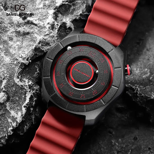 DANIEL GORMAN Magnetic Bead Pointers Quartz Watch for Men Military Sport Waterproof Luminous Wristwatch with Red Strap DG0788