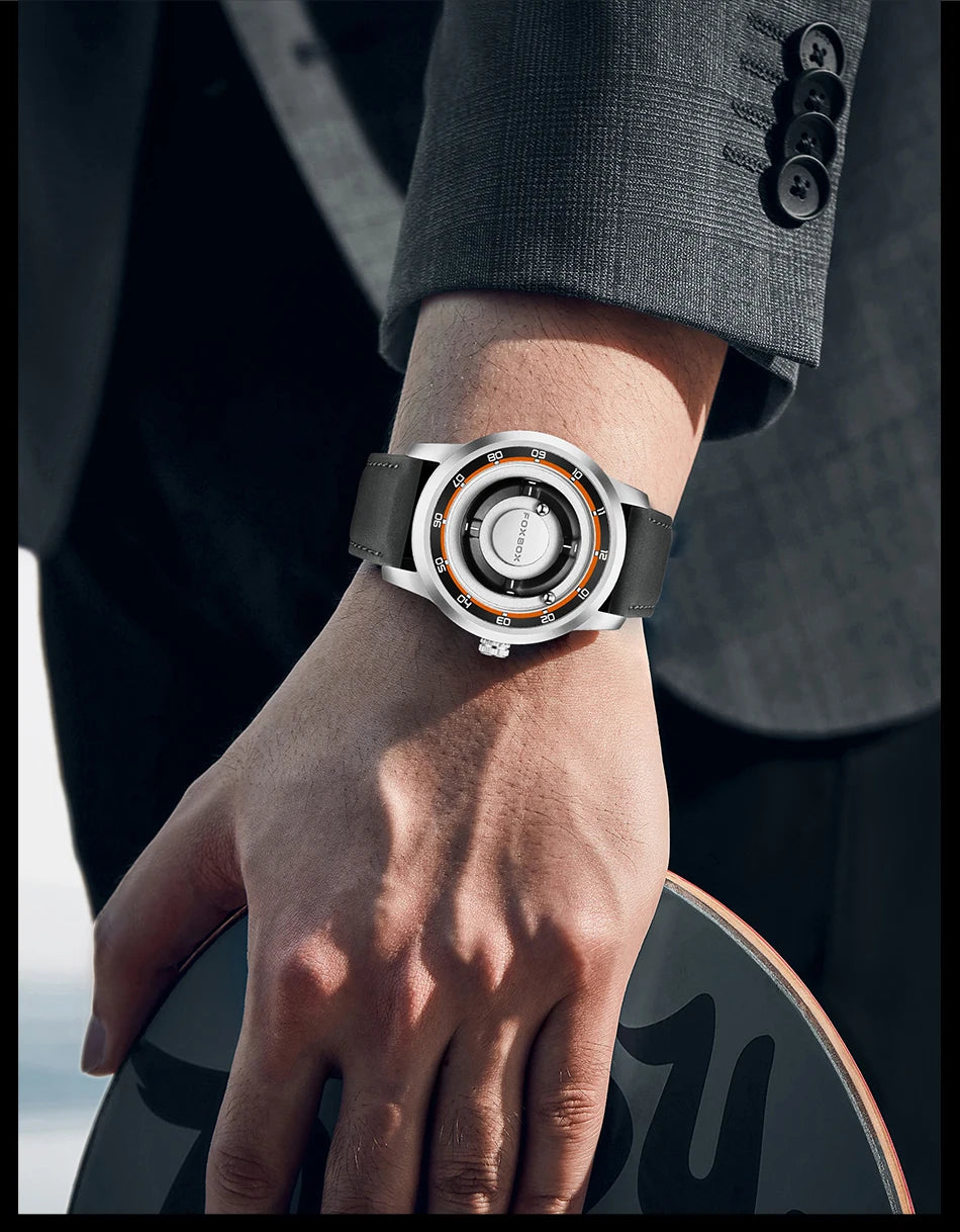 FOXBOX Unique Dial Quartz Man Watch Fashion Casual Sport Silicone Srolling Beads Clock Magnetic Force Waterproof Watches for Men