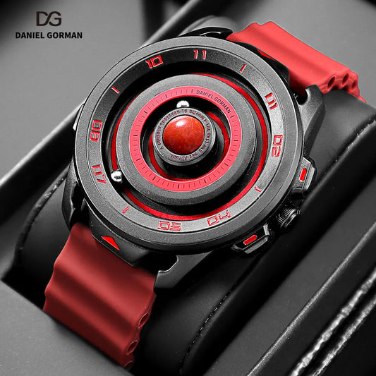 DANIEL GORMAN Red Planet Design Quartz Watch for Men Waterproof Luminous Sport Wristwatch with Magnetic Bead Pointers DG0525Red