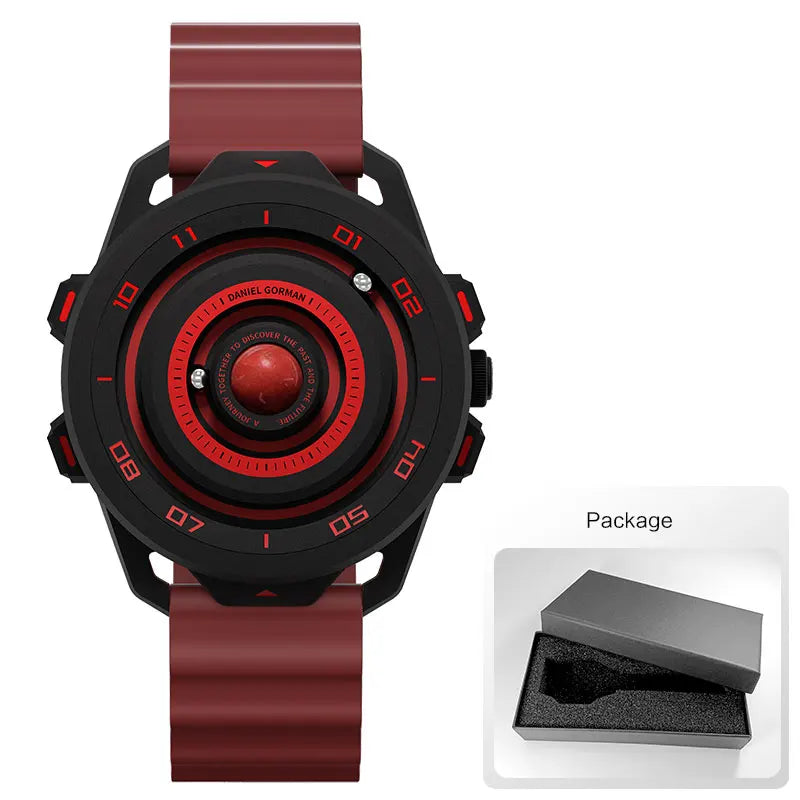 DANIEL GORMAN Red Planet Design Quartz Watch for Men Waterproof Luminous Sport Wristwatch with Magnetic Bead Pointers DG0525Red
