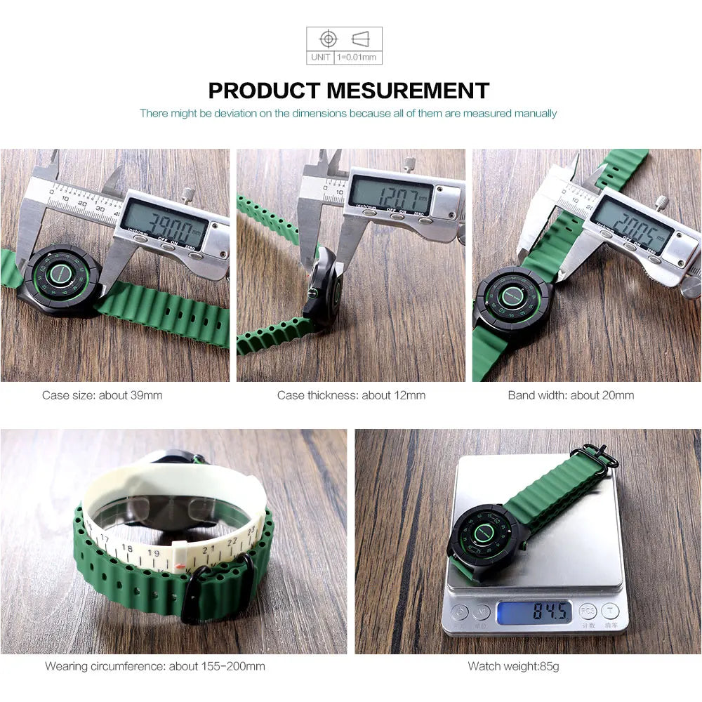 DANIEL GORMAN Sport Watch for Men Fashion Green Silicone Strap Waterproof Luminous Wristwatch with Magnetic Beads Hands DG0788