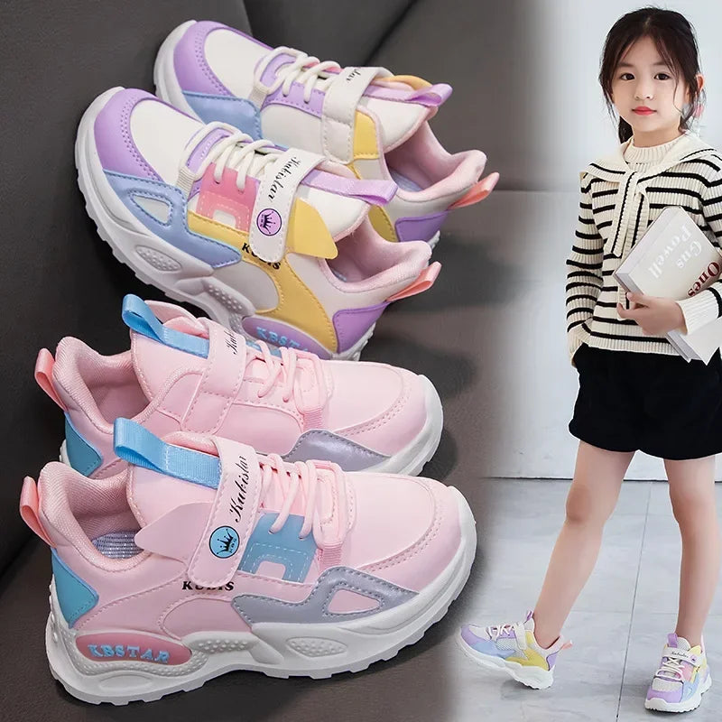 Kids Spring Sneakers Girls School Casual Shoes Outdoor Breathable Running Shoes Light Soft Tenis Pink Non-slip Children Shoes