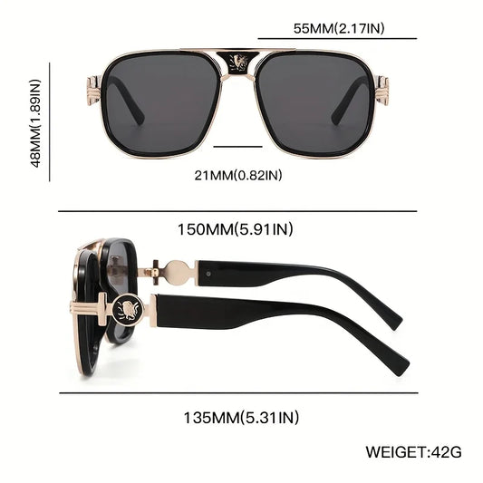 Fashion Super Large Retro Gradient Color Metal Double Bridge Sunglasses, with Snake Head Decoration, Futureist Y2K Style