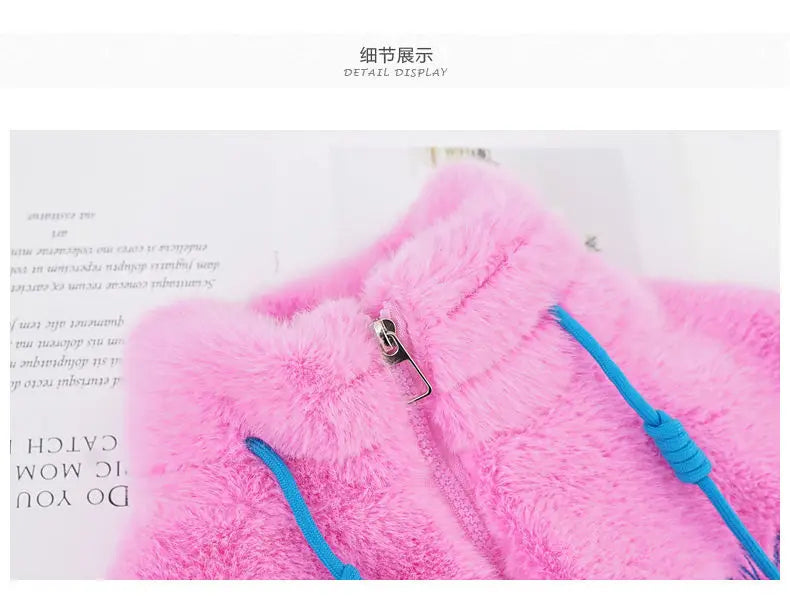 Fake Fur Girls Jacket Winter New Solid Color Letter Print Padded Lining Thick Warm Plush Coats For 5-12Y Kids Fashion Overcoat