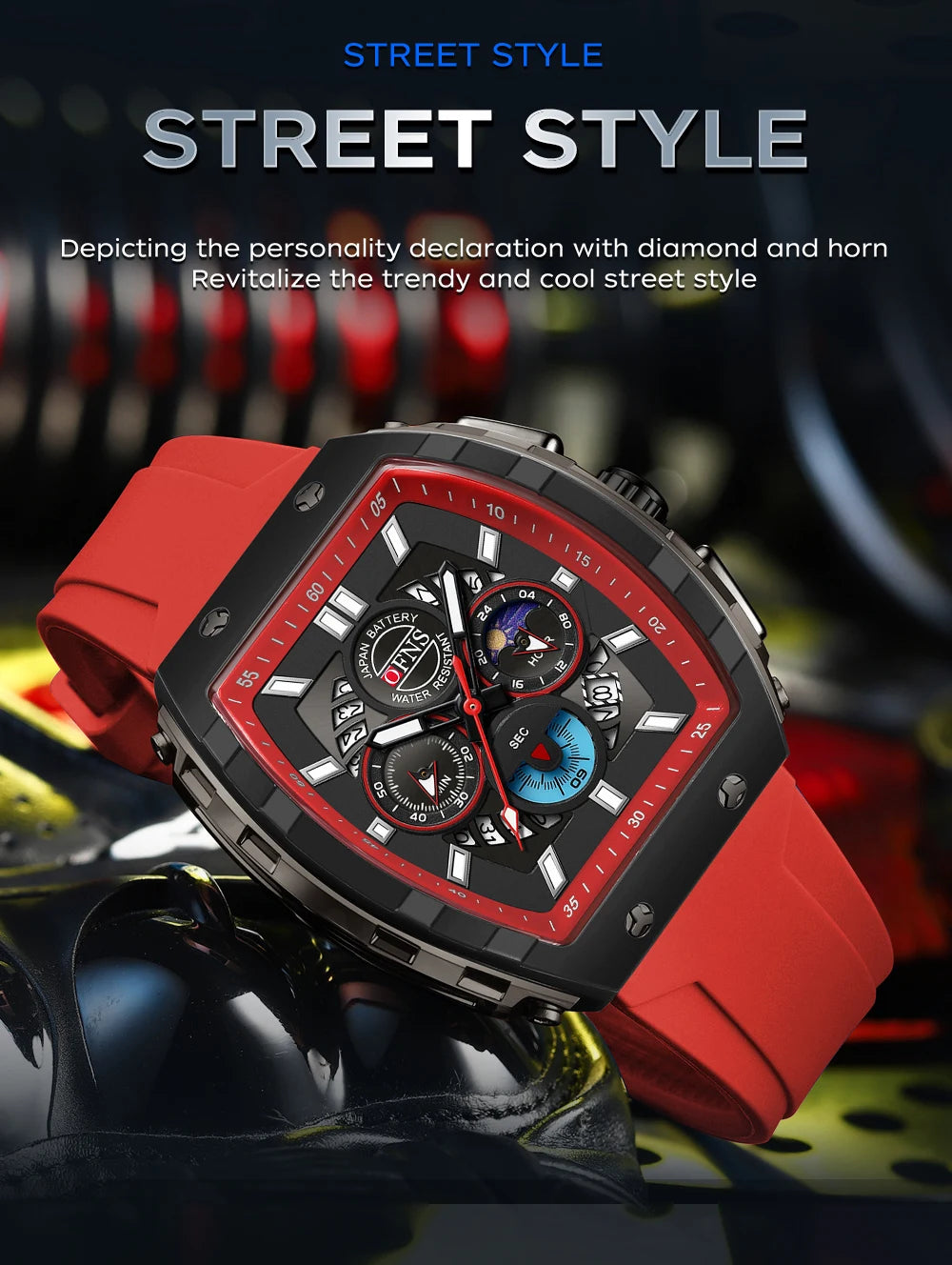 OFNS Fashion Quartz Watches for Man Luminous Waterproof Chronograph Calendar Silicone Strap Outdoor Luxury Sports Men Watch