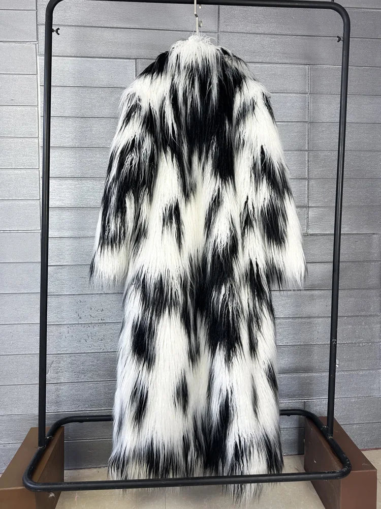 DEAT 2025 Winter New Items Imitation Colorful Long Coat For Women Faux Fur Suit Collar Long Sleeve Trench Jacket Female 11A05577