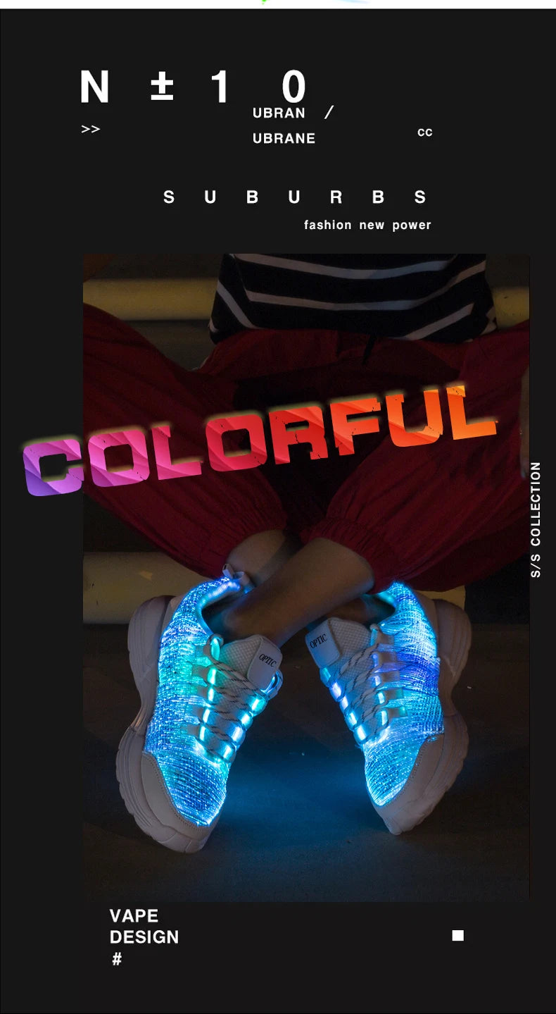 Men Fashion LED Shoes Light Up Sneakers USB Recharging Fiber OPTIC Cloth Elastic Sole Glowing Luminous Flashing Casual Shoes