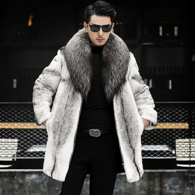-10 degrees Celsius cold resistant and warm mink fur coat for men's winter imitation raccoon fur collar thickened fur coat