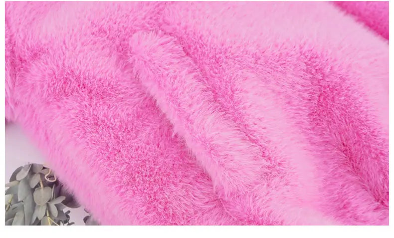 Fake Fur Girls Jacket Winter New Solid Color Letter Print Padded Lining Thick Warm Plush Coats For 5-12Y Kids Fashion Overcoat