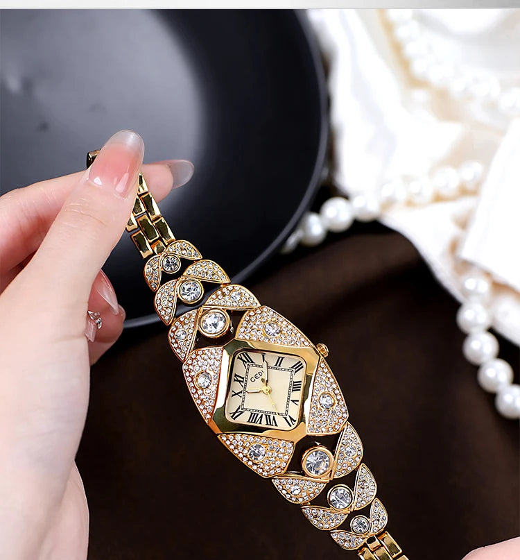 2025 New Women Watch Light Luxury Brand Diamond Inlaid Bracelet Watches Waterproof Ladies Fashion Quartz Clock Wristwatch Gift
