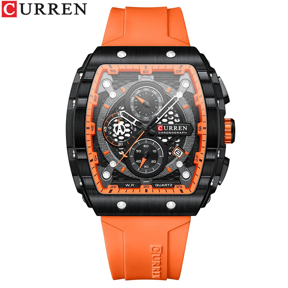 CURREN Top Brand Men's Watches Luxury Square Quartz Wristwatch  Waterproof Luminous Chronograph Watch for Men Date Clock