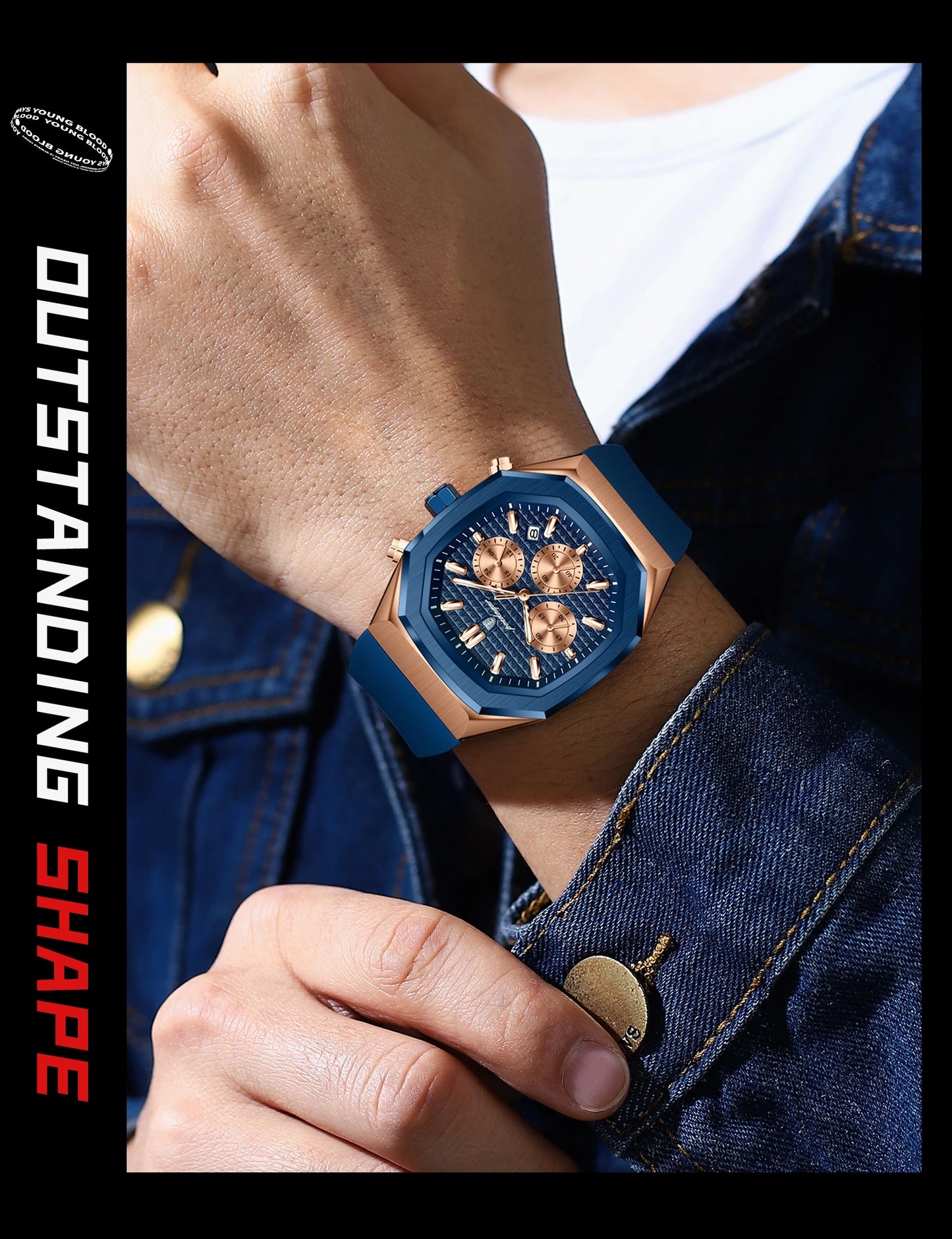 POEDAGAR Business Quartz Men's Wristwatch Chronograph Date Silicone Strap Man Watch Waterproof Military Luminous Watches For Men