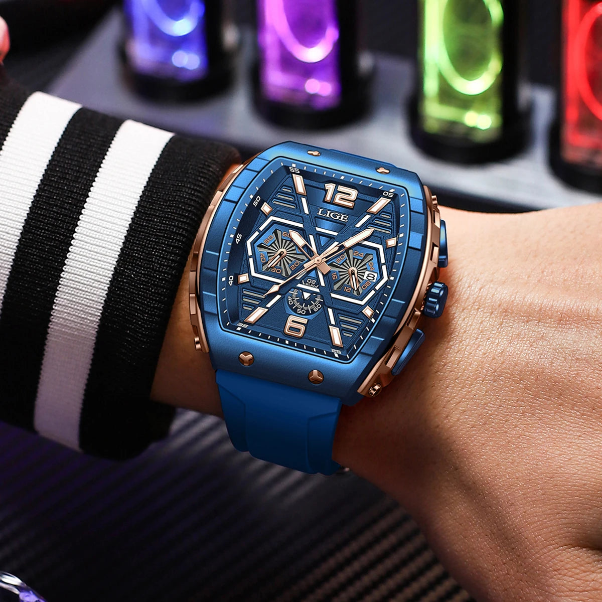 LIGE New Strong Luminous Watch For Men Fashion Military Square Watch Men Sport Chronograph Waterproof Watches Reloj Hombre+BOX