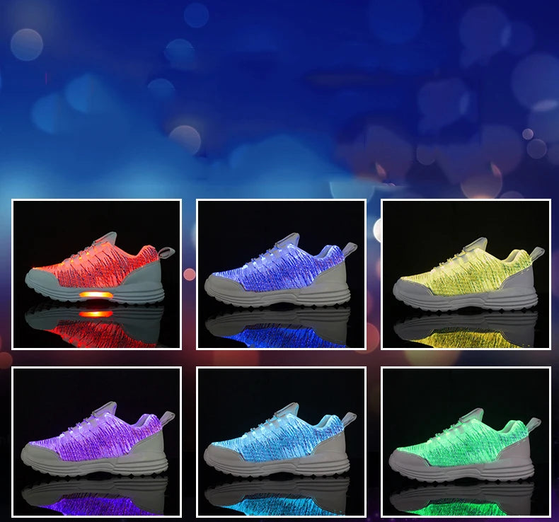 Men Fashion LED Shoes Light Up Sneakers USB Recharging Fiber OPTIC Cloth Elastic Sole Glowing Luminous Flashing Casual Shoes
