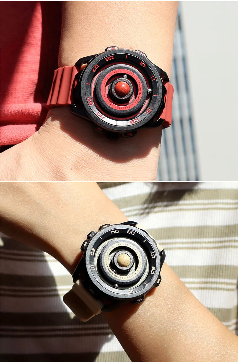 DANIEL GORMAN Red Planet Design Quartz Watch for Men Waterproof Luminous Sport Wristwatch with Magnetic Bead Pointers DG0525Red