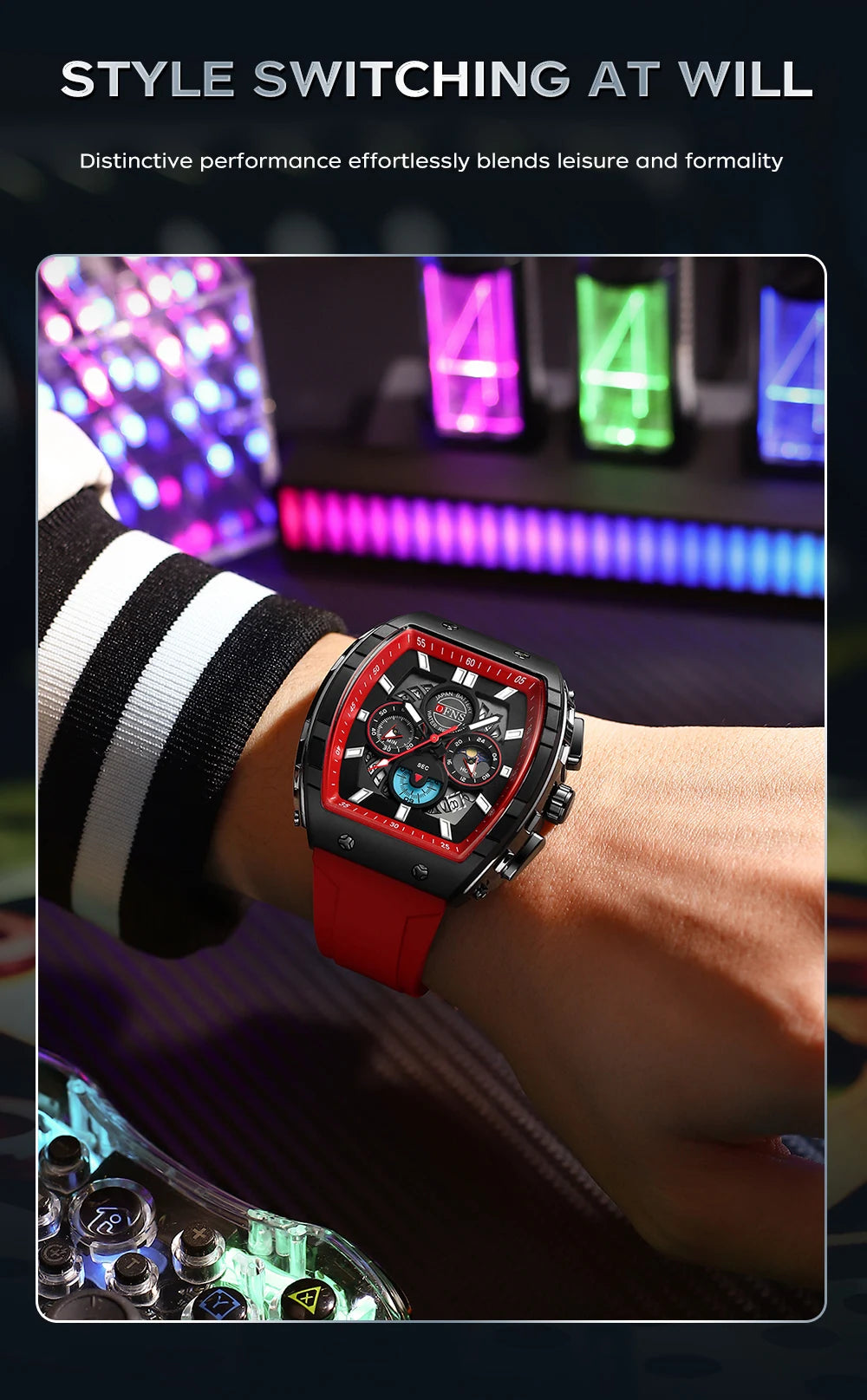 OFNS Fashion Quartz Watches for Man Luminous Waterproof Chronograph Calendar Silicone Strap Outdoor Luxury Sports Men Watch