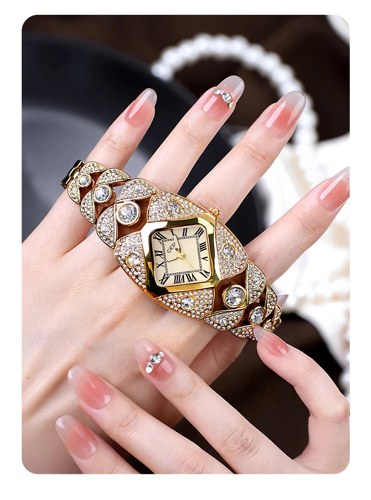 2025 New Women Watch Light Luxury Brand Diamond Inlaid Bracelet Watches Waterproof Ladies Fashion Quartz Clock Wristwatch Gift