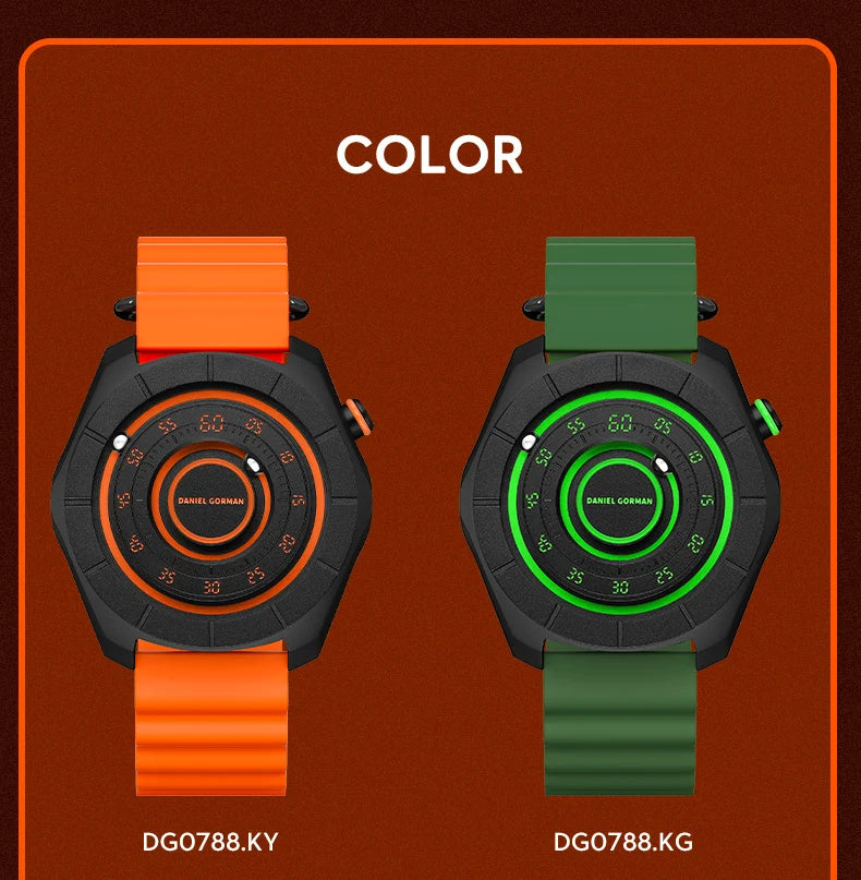 DANIEL GORMAN Magnetic Bead Pointers Quartz Watch for Men Military Sport Waterproof Luminous Wristwatch with Red Strap DG0788