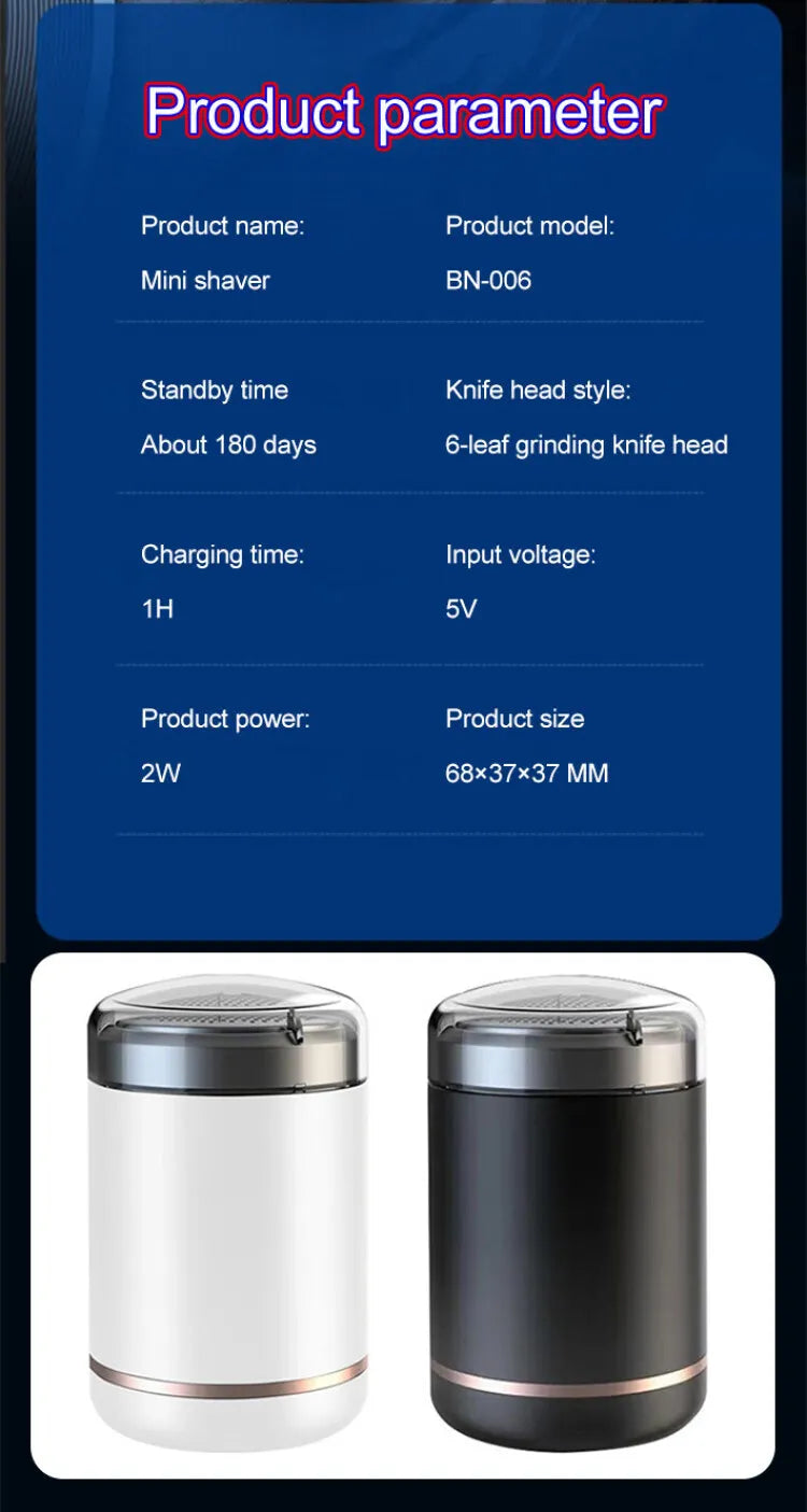 Ultra-Thin Portable Electric Mini Men’s Shaver USB Rechargeable Waterproof Beard Razor Trimmer for Car Use with Long Battery