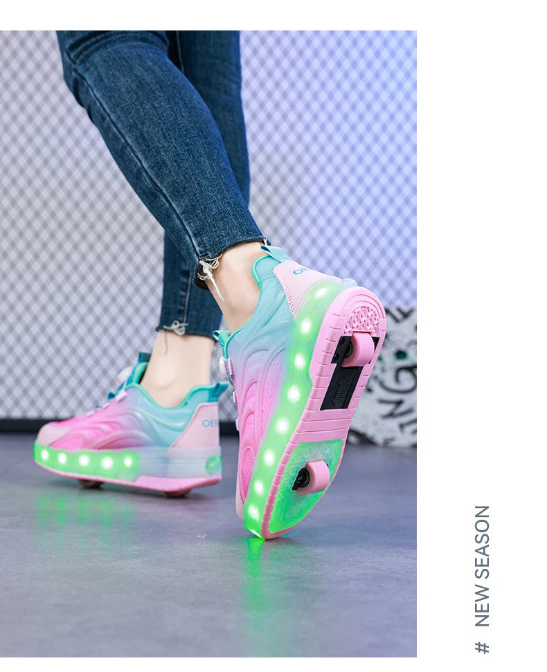 2 Wheels Children's Led Light Roller Skate Shoes Kids Boys Girls Glowing Sport Luminous Outdoor Sneakers Skateboard USB Charging