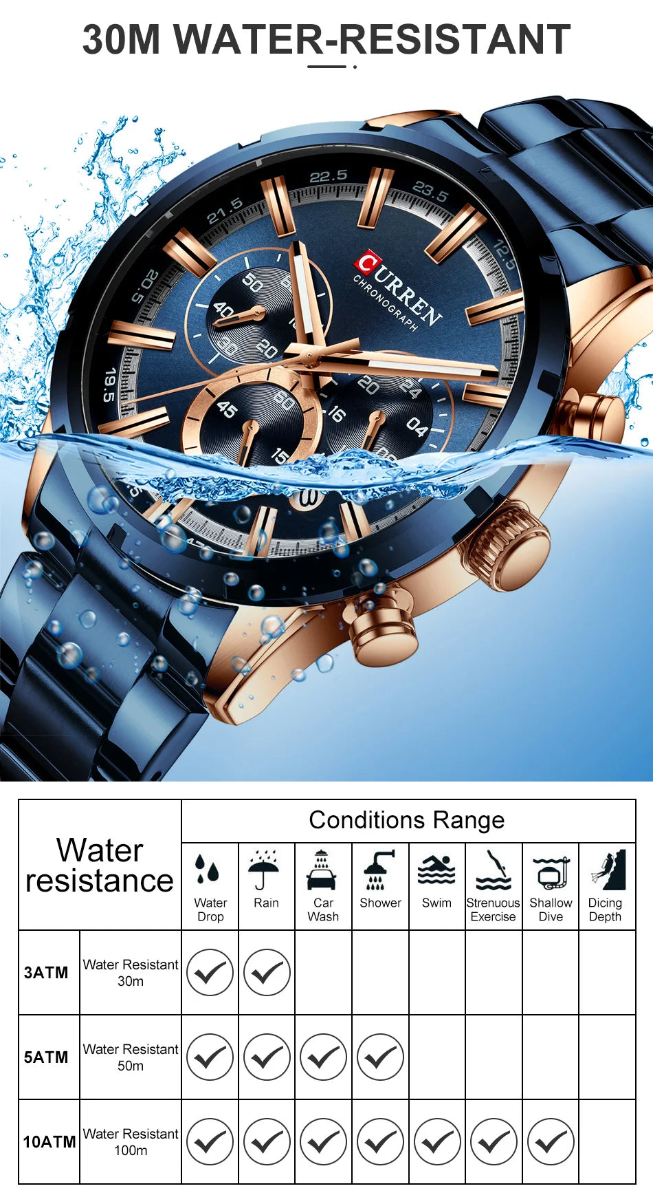 CURREN 8355 Top Brand Luxury Sports Quartz Mens Watches Full Steel Waterproof Chronograph Wristwatch Men Relogio Masculino