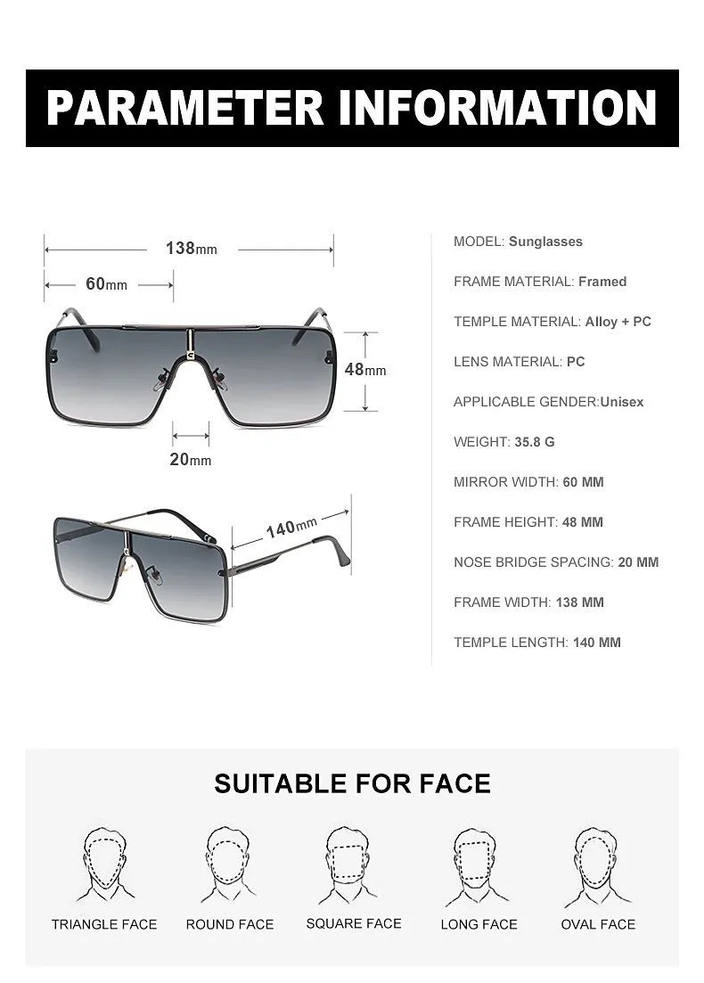 Fashion Oversized Square Sunglasses For Men Big Frame 2025 Luxury Brand Design Metal Frame Sun Glasses Man Retro Shades Eyewear